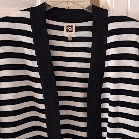 Anne Kline Black and White Stripe Malibu Cardigan with Front Pockets - Picture 8 of 8